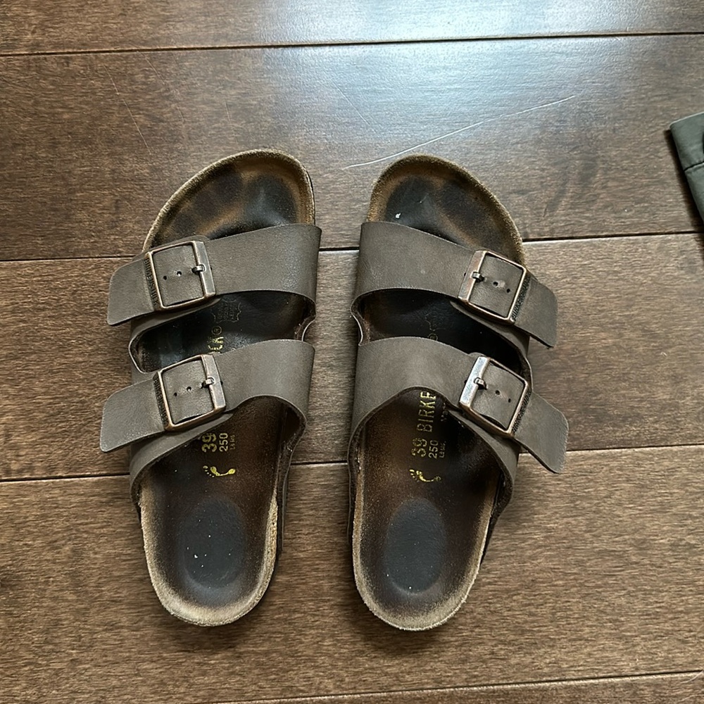 Well worn Birkenstock sandals. Size 39
